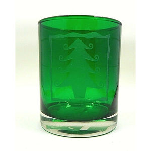 Trend Candle Run Glass Etched Evergreen Tree Votive Candle Holder Christmas